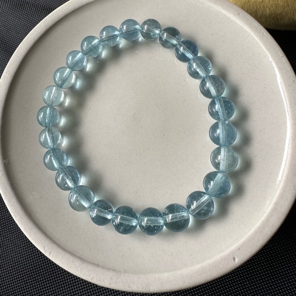 100% Natural 7mm aquamarine beads bracelet - Picture 12 of 15